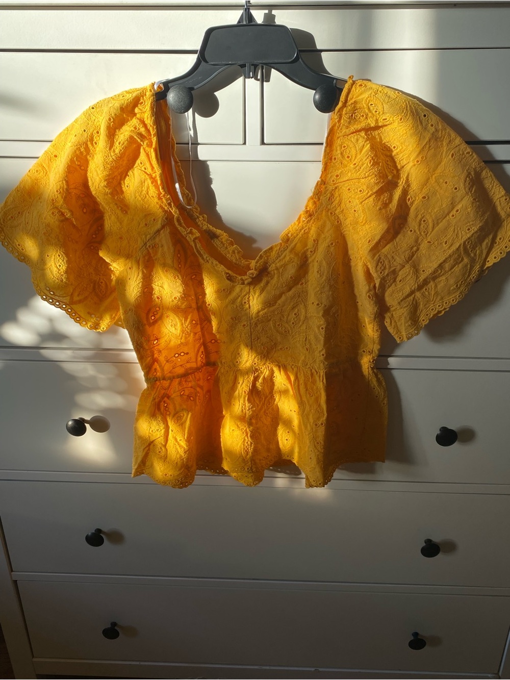 H&M Bright Yellow Eyelet Peplum Blouse
